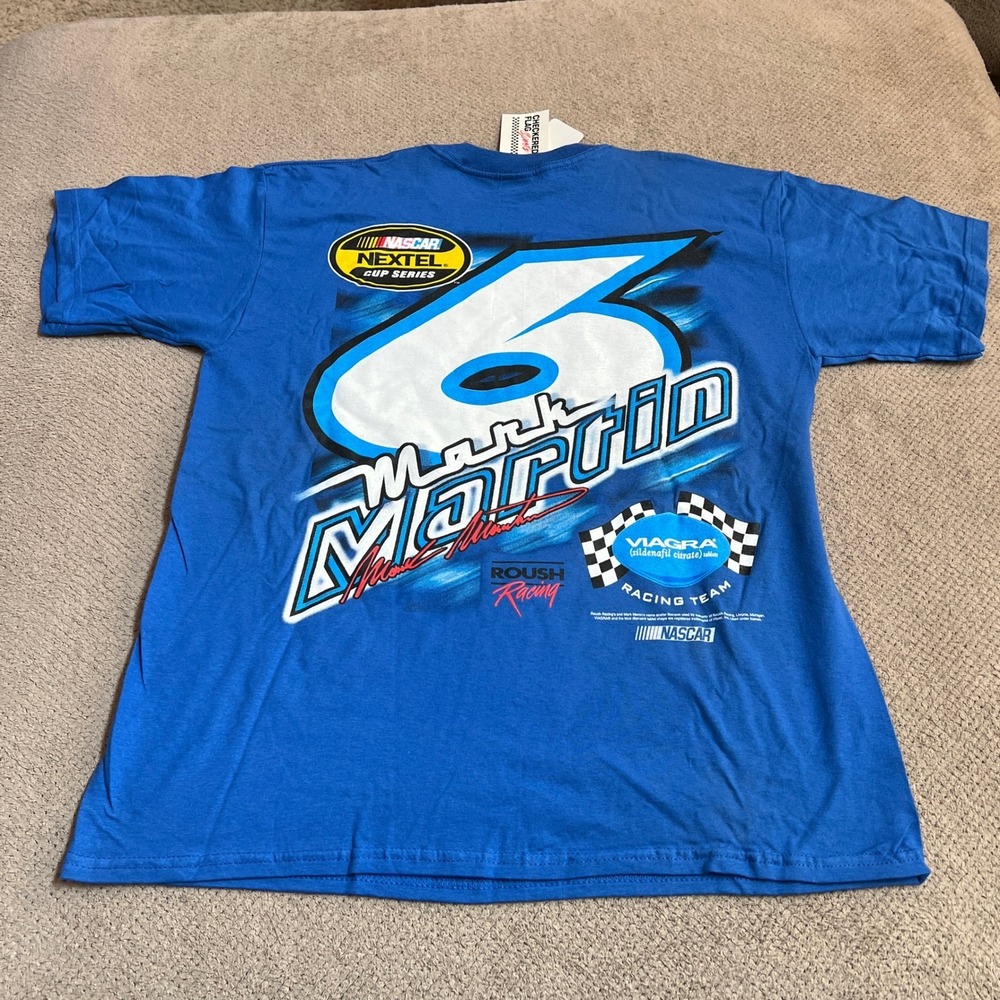 Vintage 2000s Mark Martin Racing NASCAR T-Shirt Blue Large NWT - Picture 2 of 6